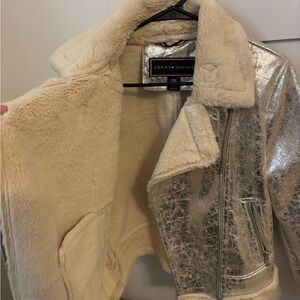 Tommy Hilfiger Metallic Silver and Cream Teddy Jacket